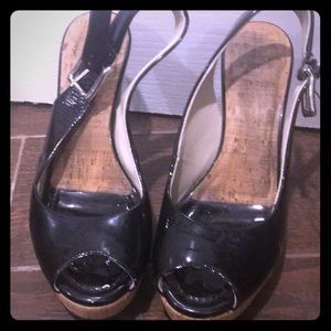 Donald Pliner cork and Patton leather wedges